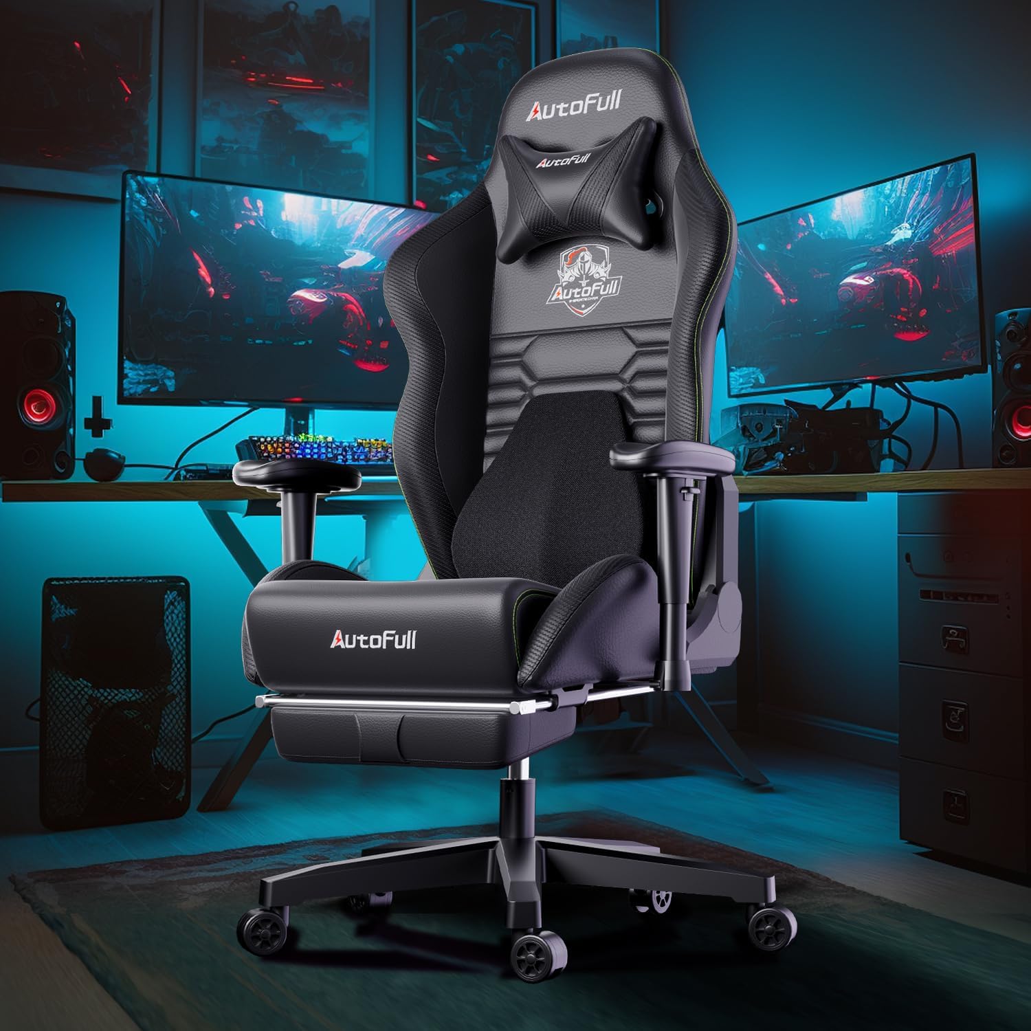 AutoFull C3 Gaming Chair Ergonomic Office Chair with 3D Bionic Lumbar Support, Racing Style Premium PU Leather Computer Chair Gamer Chairs with Footrest and Headrest(3-Years Warranty)