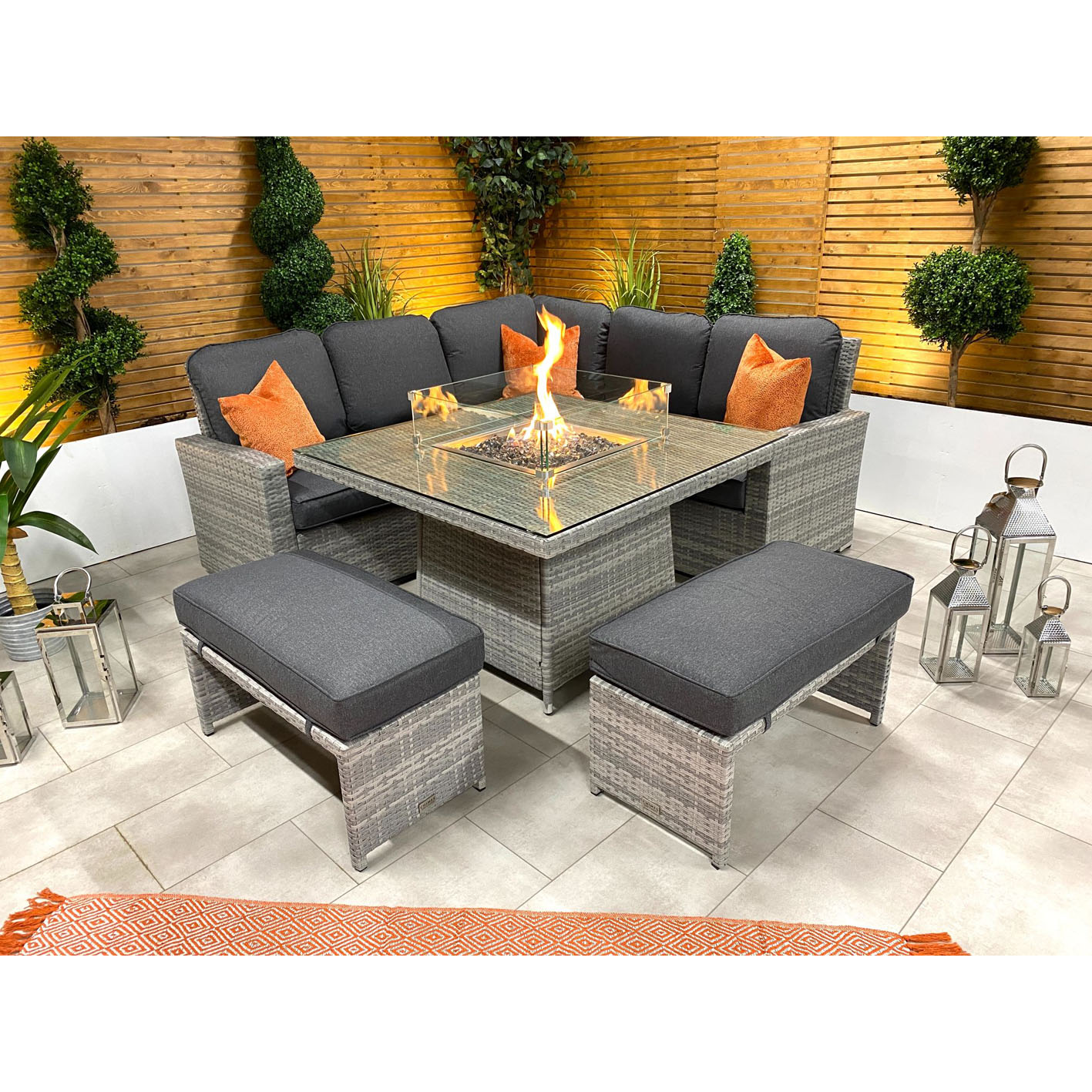 Chimes - Stone Grey Milan Compact Corner Dining Set with Firepit Table