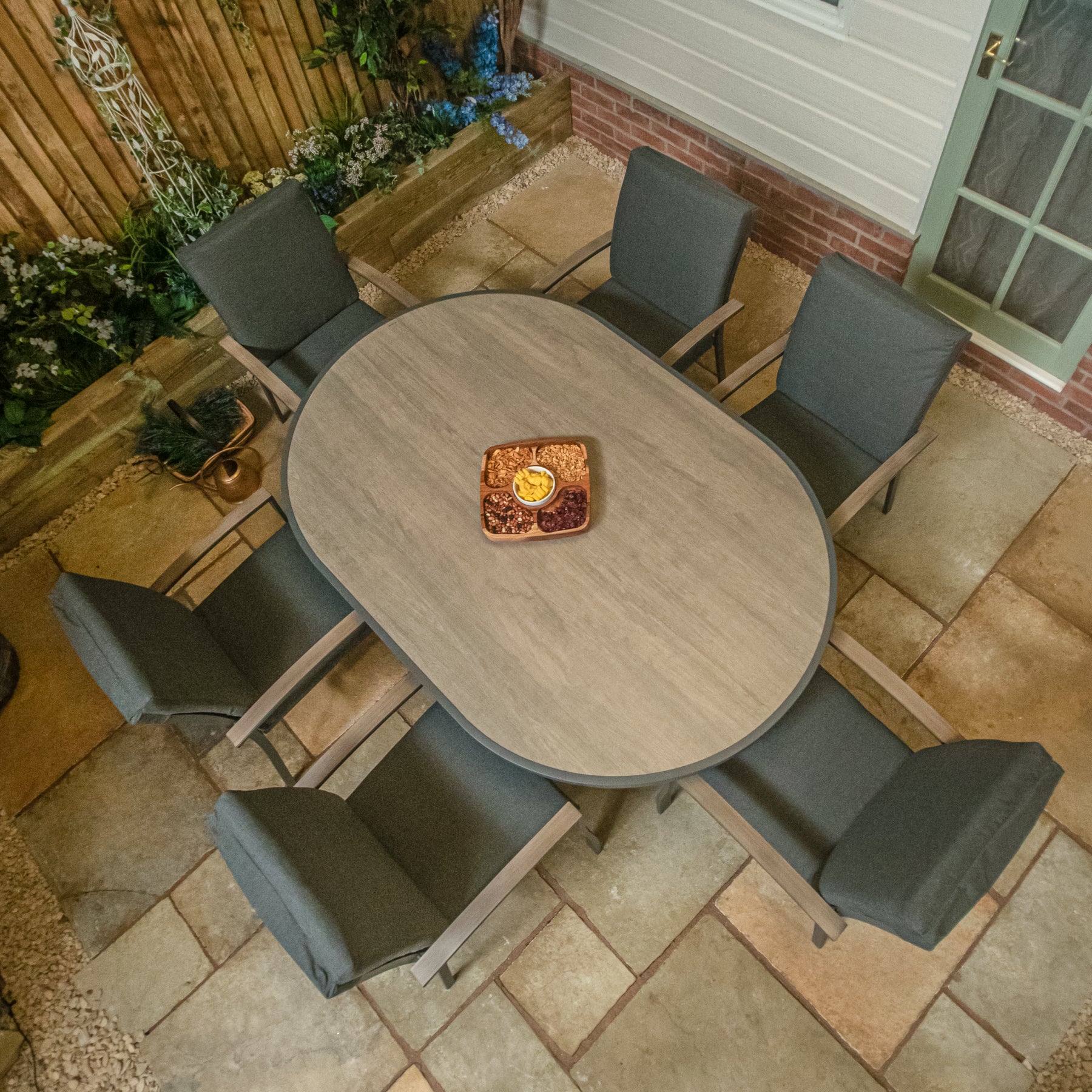 LG Outdoor Monza Aluminium 6 Seat Cushioned Armchair Garden Furniture Dining Set