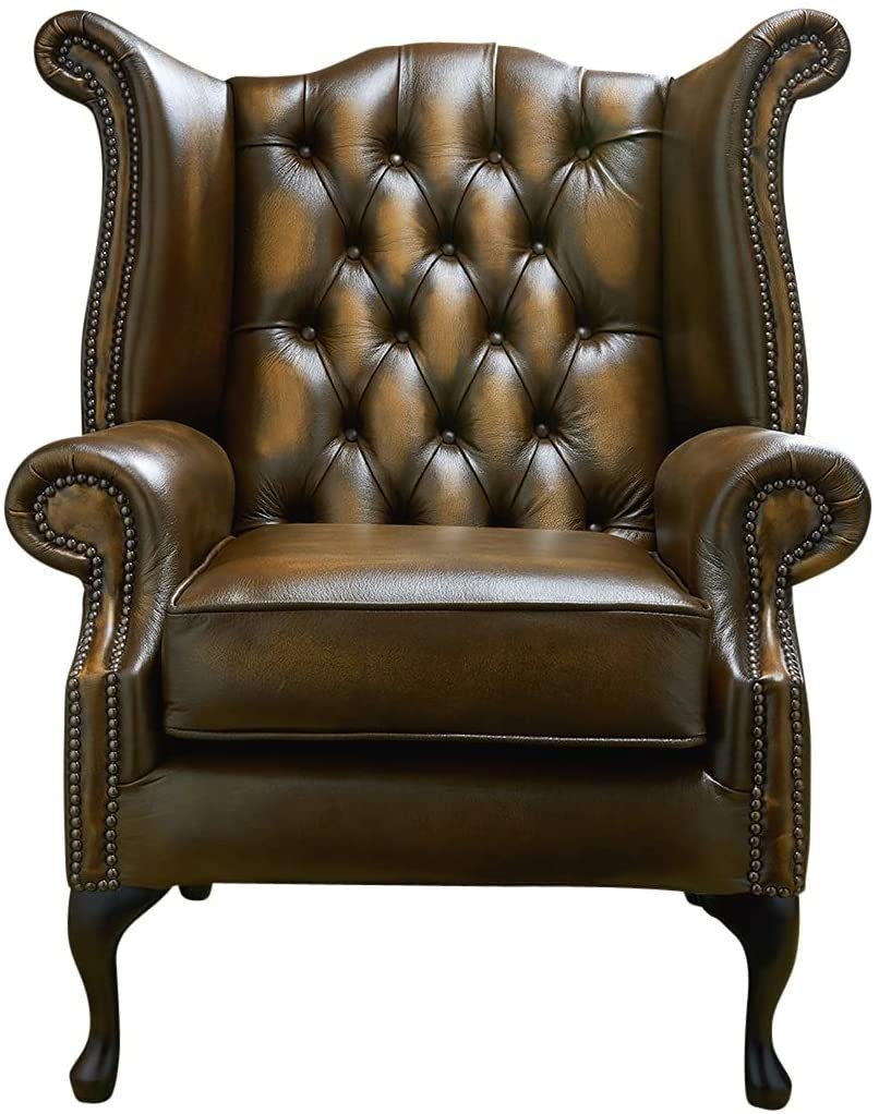 Chesterfield Genuine Antique Leather Queen Anne Chair (3 Colour Options) (Green)