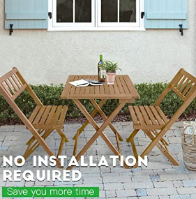 3 Pieces Outdoor Patio Furniture Set Wood Folding Patio Bistro Set Outdoor Bistro Set Table and Chairs Set with 2 Chairs and Square Table for Pool Beach Backyard Balcony Porch Deck Garden