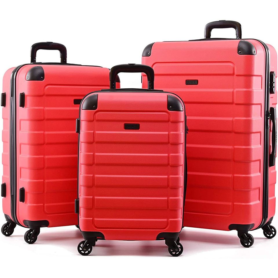 Hipack Prime Suitcases Hardside Luggage with Spinner Wheels, Red, 3-Piece Set (202428)