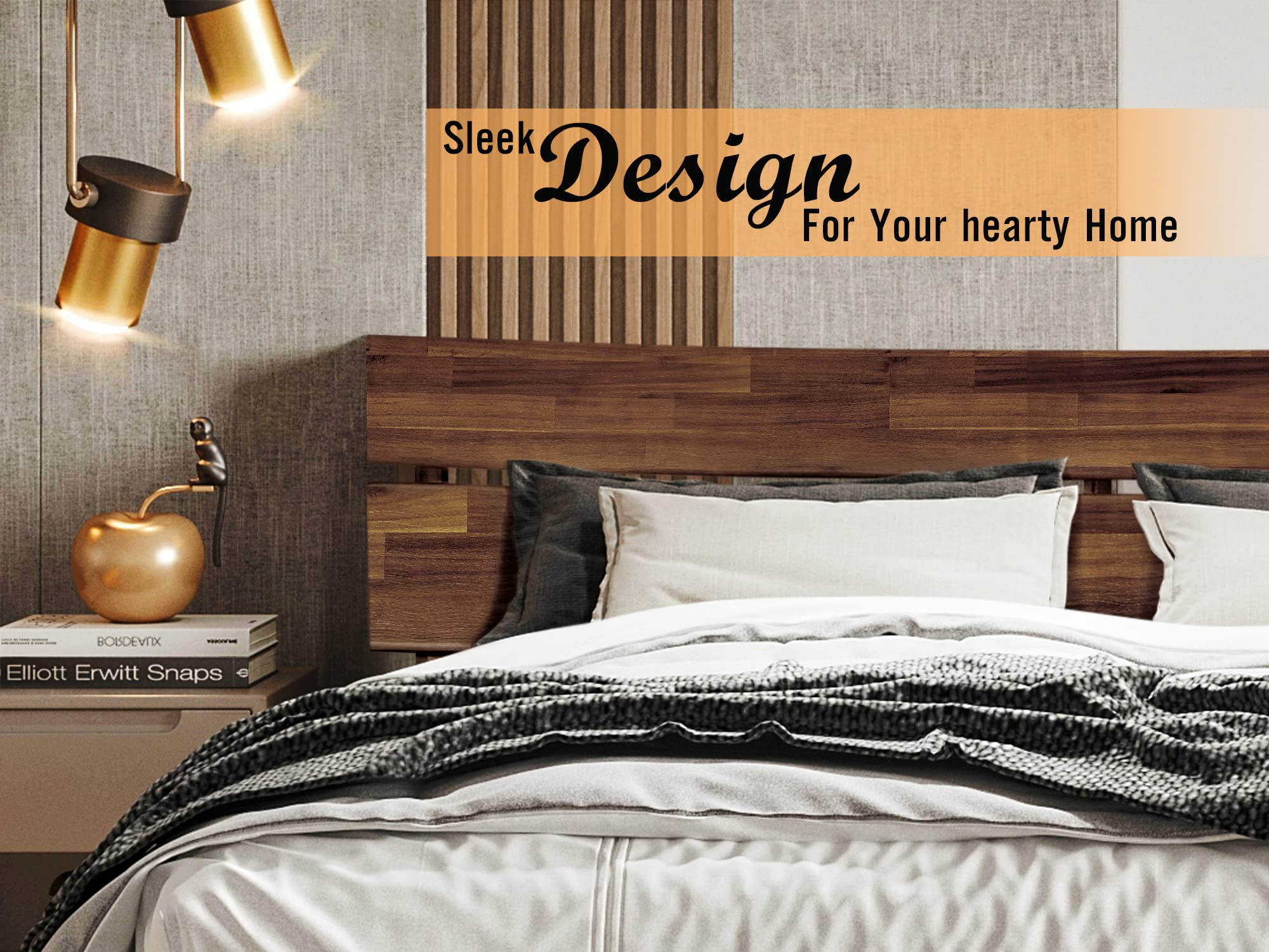 【Furniture】Acacia Aurora 14 Inch Wood Platform Bed, Bed Frame with Headboard, King Size