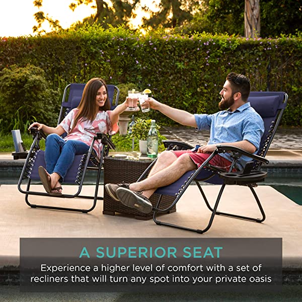 Best Choice Products Set of 2 Adjustable Steel Mesh Zero Gravity Lounge Chair Recliners w/Pillows and Cup Holder Trays - Burgundy