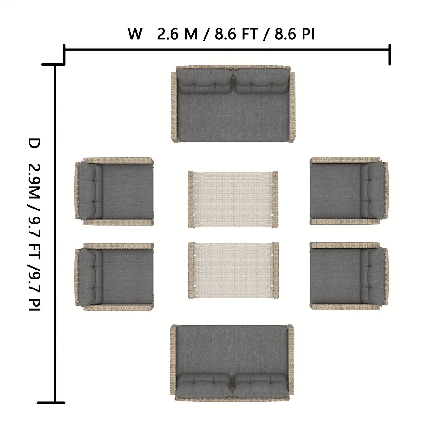 【Furniture】Corvus Armitage 8-piece Outdoor Wicker Sofa Set with Cushions - Light Grey