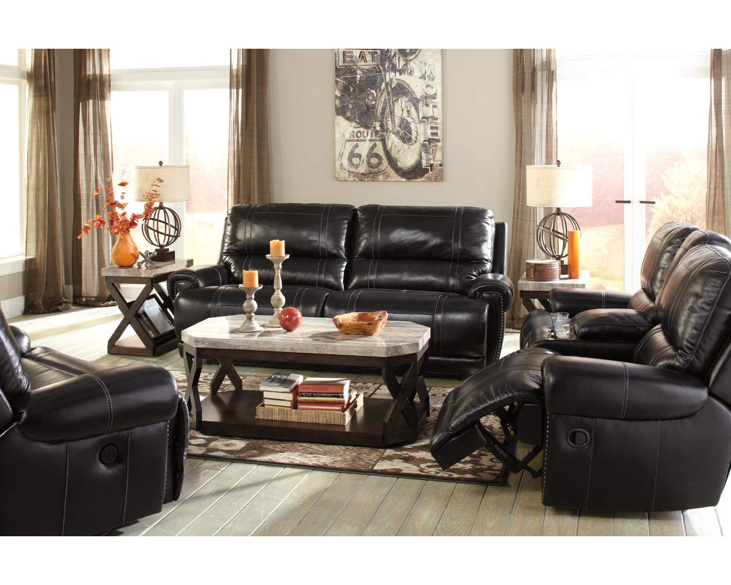 【Furniture】Faux Marble 3-Piece Table Set, Includes Coffee Table & 2 End Tables, Gray & Brown