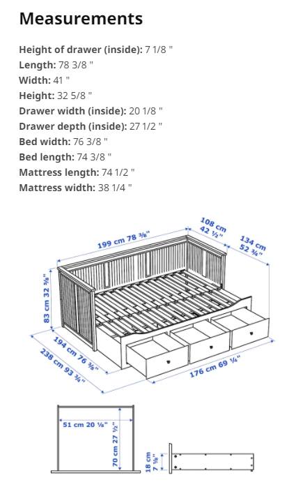HEMNES Daybed frame with 3 drawers，with mattress(LIMITED QUANTITIES WHILE SUPPLIES LAST)