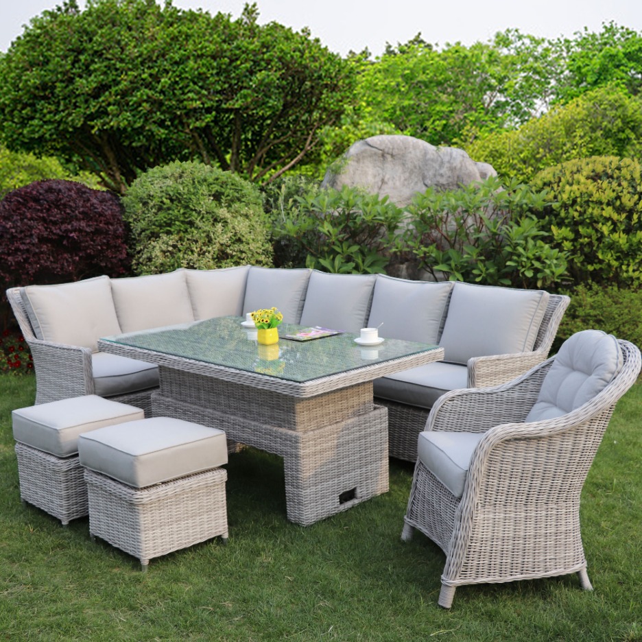 Corner Sofa Set with Rectangular Rising Table (Grey)