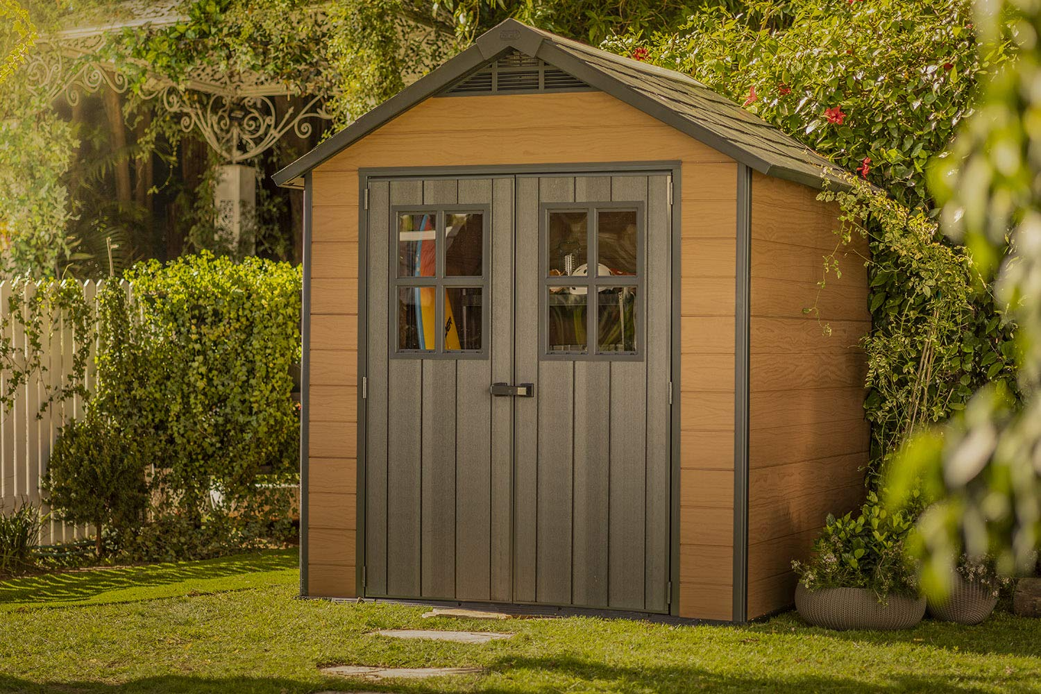 【Storage Shed】7.5×7 Large Resin Outdoor Storage Shed Kit – Perfect to Store Patio Furniture, Garden Tools