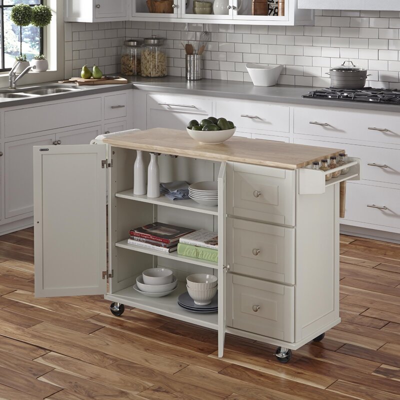 Kuhnhenn 53.5'' Wide Rolling Kitchen Cart with Solid Wood Top