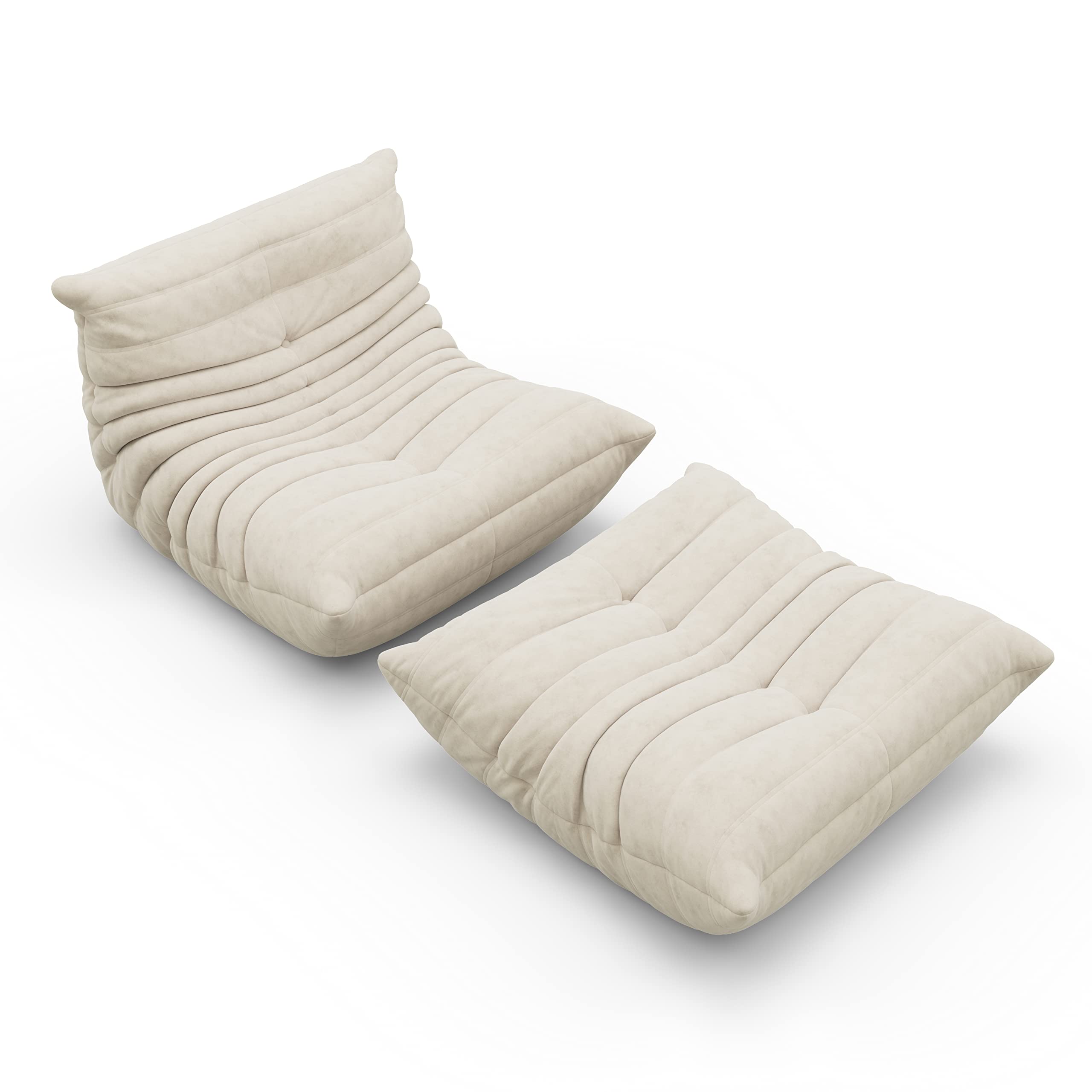 【Furniture】Chair with Ottoman, Soft Suede Oversized Chair with Ottoman Lazy Floor Sofa