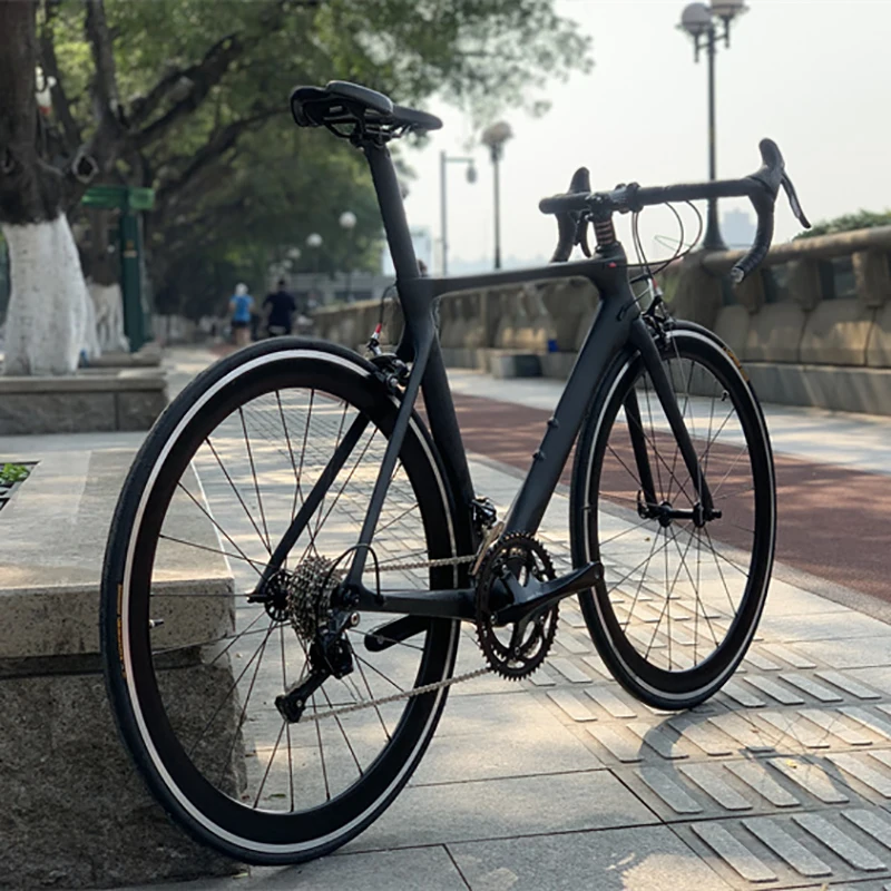 Carbon Fibre Road Bike Racing Hub Wheel 22 Speed 700C C-brake 11-28T Flywheel 50-34T Crankset 50mm Rim Hight Curved Handlebar