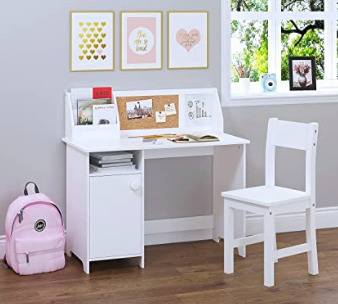 UTEX Kids Study Desk with Chair, Wooden Children School Study Table with Hutch and Chair for 3-8 Years Old, Student's Study Computer Workstation & Writing Table for Home School Use