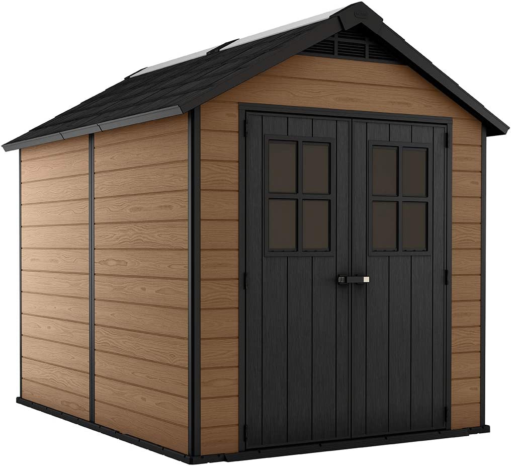 【Storage Shed】7.5×7 Large Resin Outdoor Storage Shed Kit – Perfect to Store Patio Furniture, Garden Tools