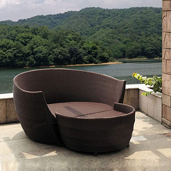 ZHJBD Exquisite Furniture-Sofa Patio Furniture Outdoor Daybed with Soft Cushions, Leisure Wicker Chair,PE Wicker Rattan Round Sectional Sofa Set for Lawn Garden Backyard Poolside,Sturdy and Durable