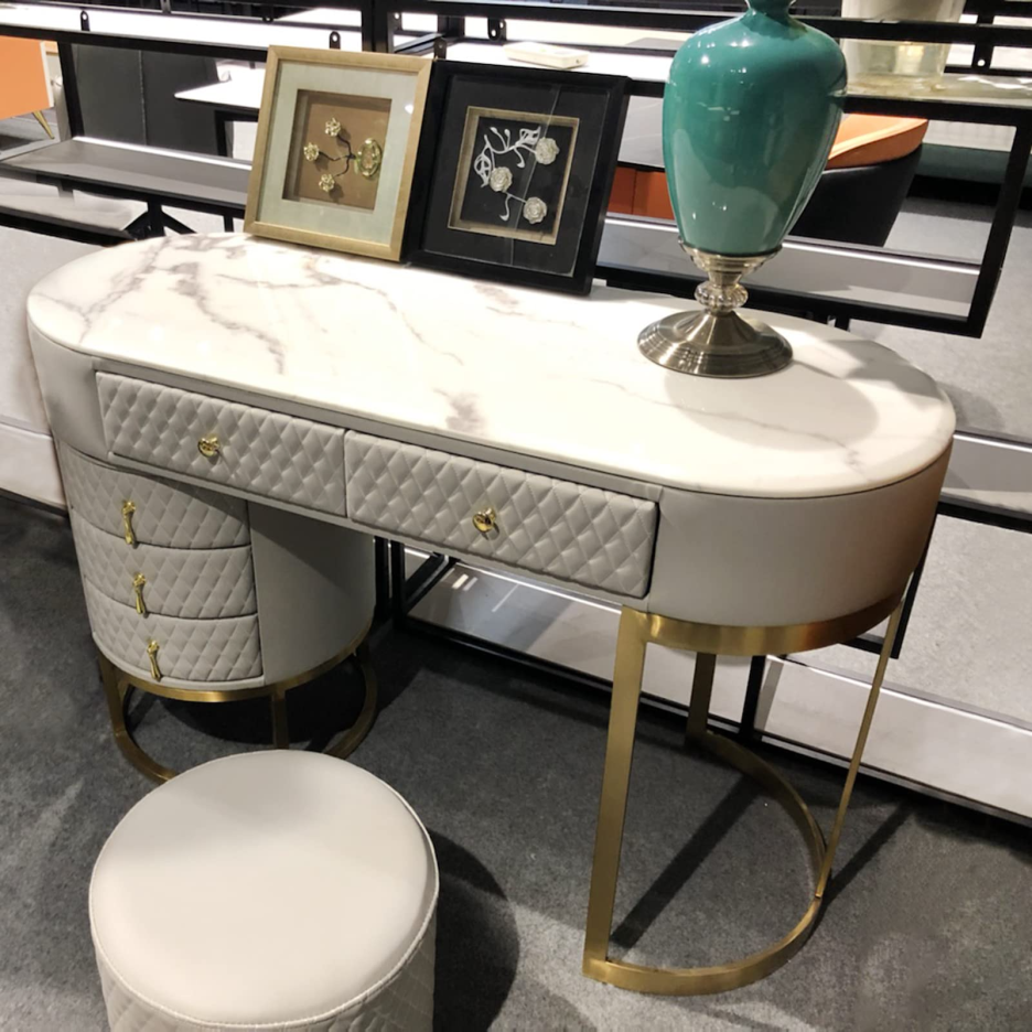 【Furniture】Dresser Table Vanity Makeup Table Set Makeup with 5 Drawers Dressing Table with Lighted Mirror
