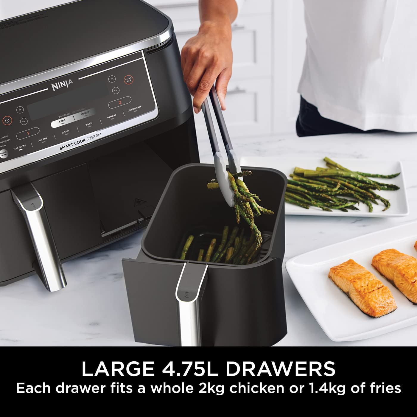 Ninja Foodi MAX Dual Zone Air Fryer [AF451UK] Smart Cook System, 9.5L, 2 Drawers, 6 Functions, ‎Black/Silver
