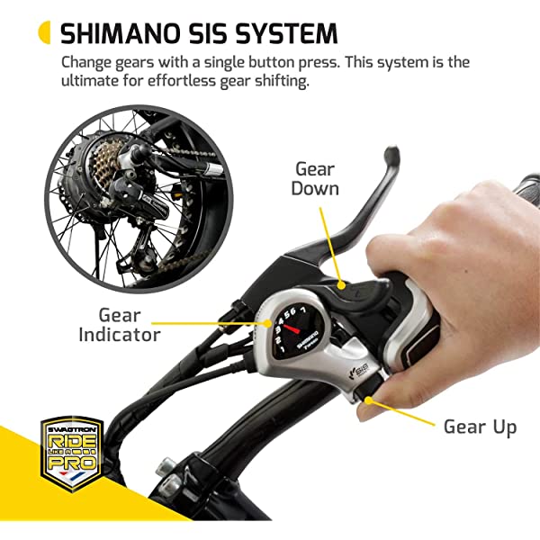 Swagtron EB-6 Bandit E-Bike 350W Motor, Power Assist, 4” Tires, 20” Wheels, Removable 36V Lithium Ion Battery, Dual Disc Brakes– Electric Bike 7-Speed Shimano SIS Shifting Built for Trail Riding White