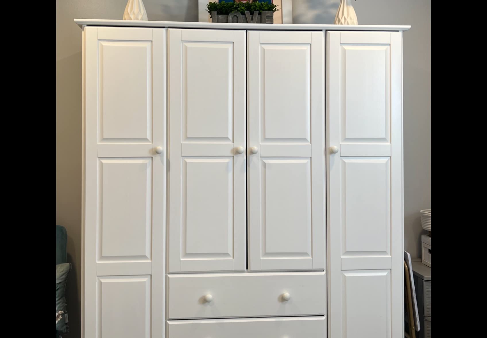 【Furniture】100% Solid Wood Family Wardrobe/Armoire/Closet, Java. 3 Clothing Rods Included