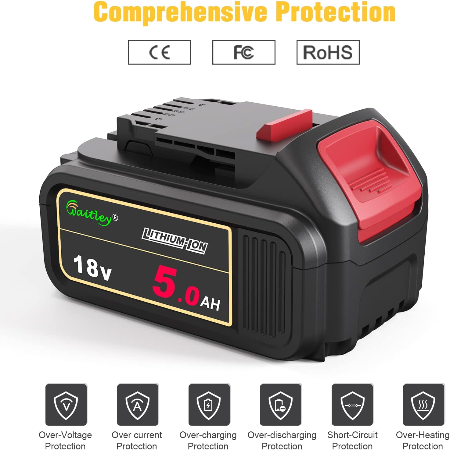 DEWALT DCD796N 18v XR Li-Ion Brushless Compact Combo Hammer + 2 Pack Waitley 18V 5.0A DCB184 Battery + Charger