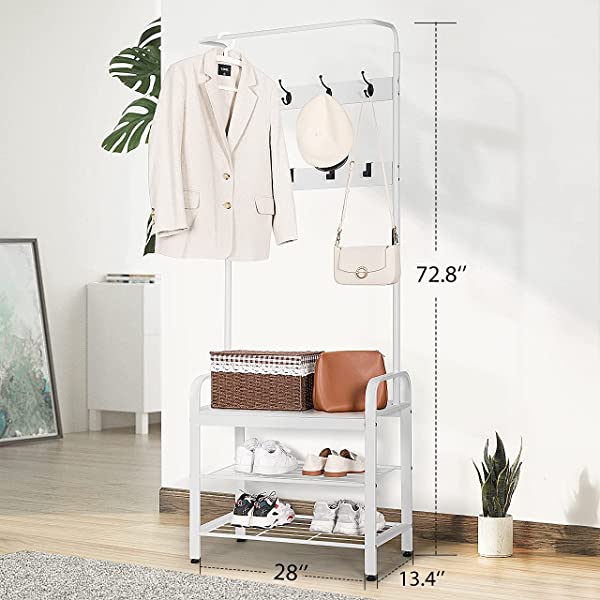 VIVOHOME 3-in-1 Entryway Hall Tree, Heavy Duty MDF Stand Coat Rack with Storage Bench, Industrial Wood Furniture with Stable Metal Frame, 8 Hooks Rustic Brown