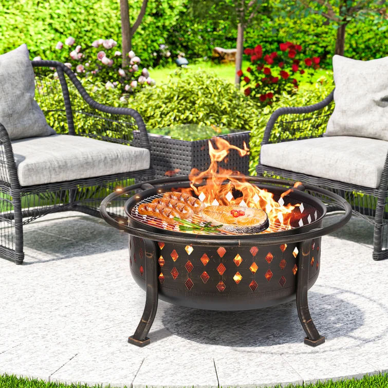 23'' H x 36'' W Steel Wood Burning Outdoor Fire Pit