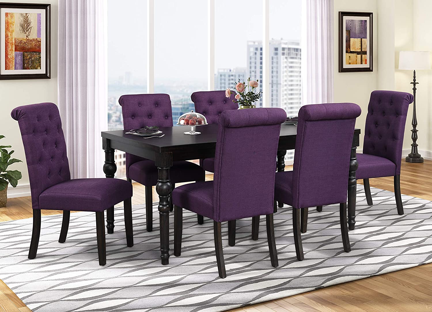Roundhill Furniture Leviton Urban Style Dining Set: Table and 6 Chairs