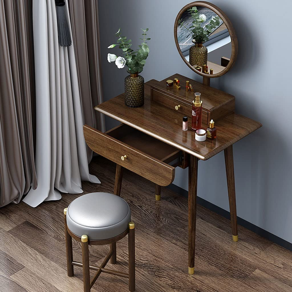 【Furniture】Bedroom Table Vanity Desk Set Wooden Dresser Ladies Dresser with Stool, Drawer, Mirror Dresser Desk