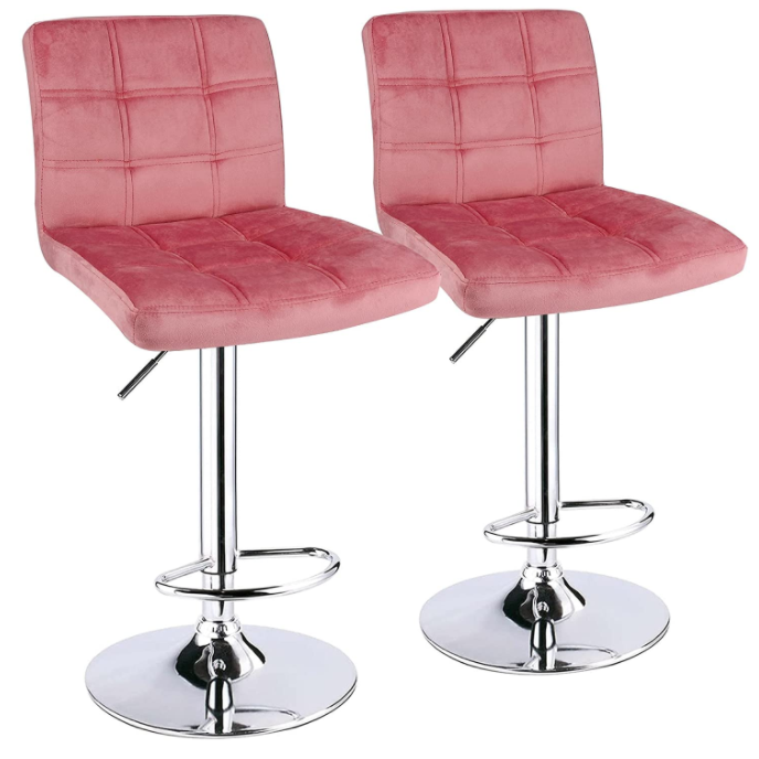 Modern Square PU Leather Adjustable Bar Stools with Back,Set of 2,Counter Height Swivel Stool by Leopard (Black)