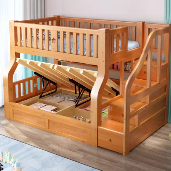 【Furniture】Dylan Kids Bunk Beds, with Guard Rail and Ladder,Wood, Twin Over Twin, Espresso