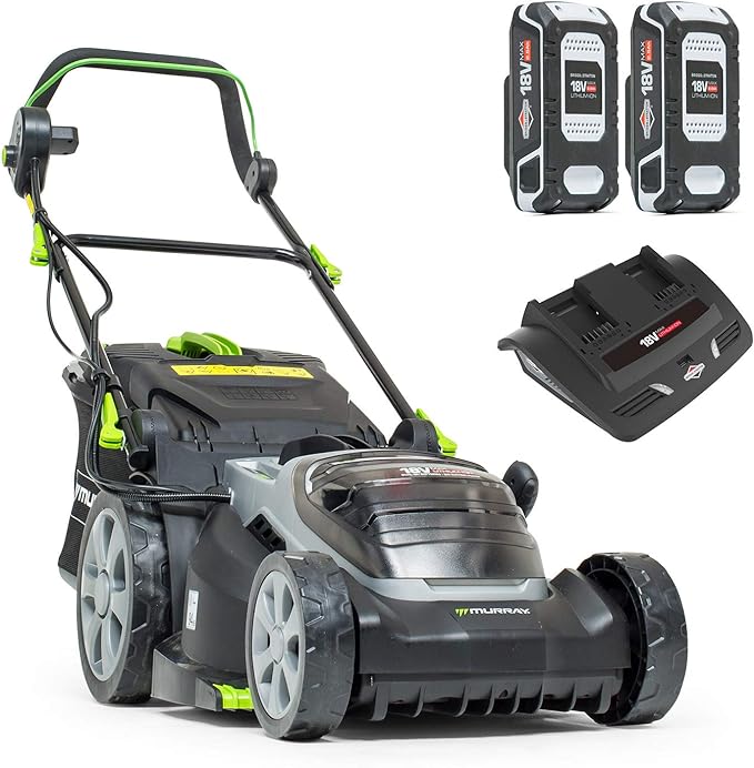 Murray 2x18V (36V) Lithium-Ion 37cm Cordless Lawn Mower IQ18WM37, Powered by Briggs & Stratton, up to 425 m2, Including 2x 2.5Ah Battery and Dual Charger, 5 Years Warranty