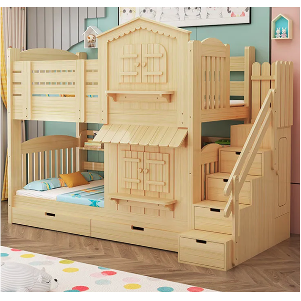 【Furniture】Children's Bunk Bed Mother-Child Bed Girl Bunk Bed with Wardrobe Slide