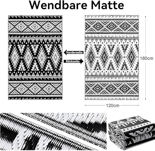Homaxy Outdoor Rug, Weatherproof Plastic Foldable Washable Balcony Mat, UV Protection Double-Sided Mat for Garden, Patio, Camping, Picnic (120 x 180 cm)