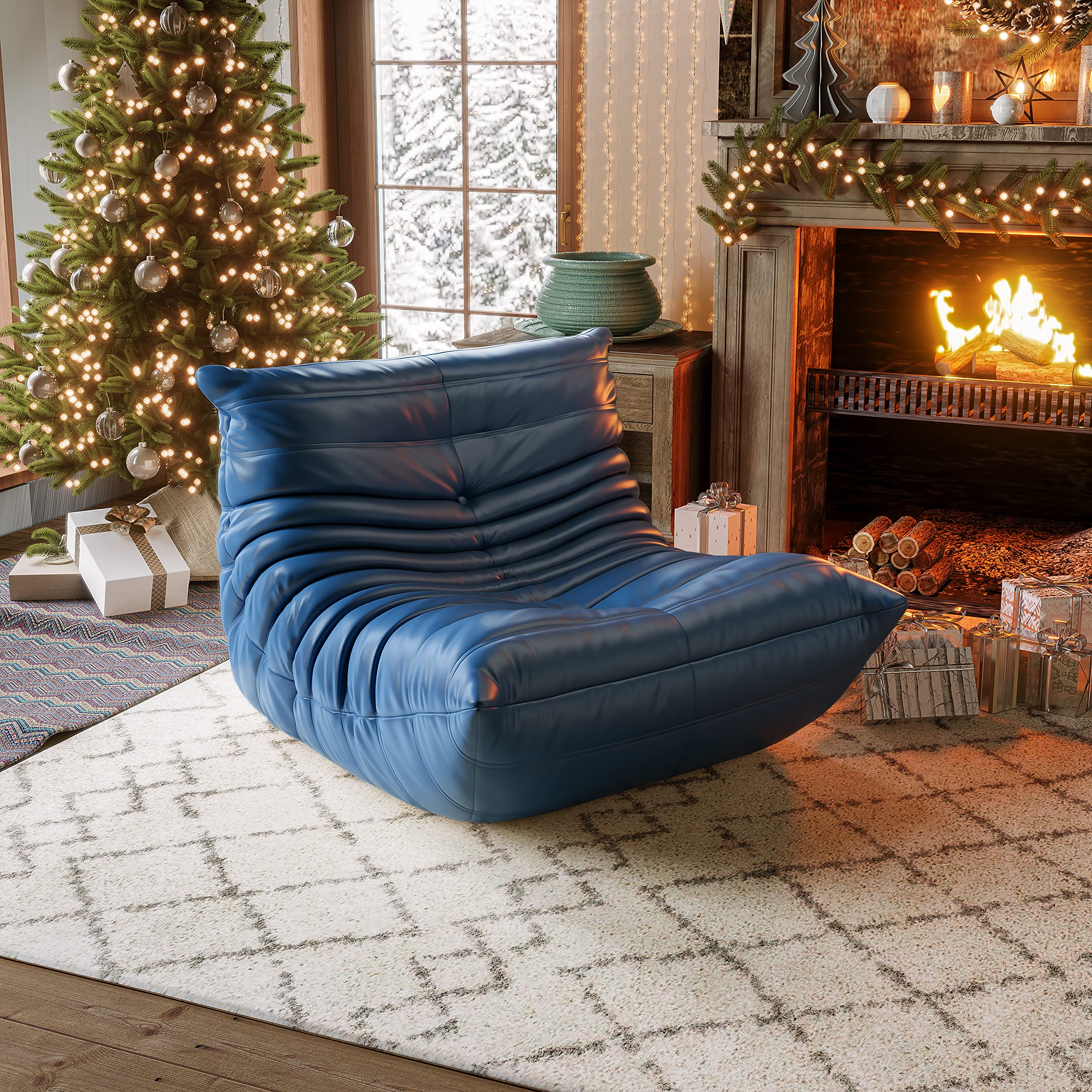 【Furniture】Chair with Ottoman, Soft Suede Oversized Chair with Ottoman Lazy Floor Sofa