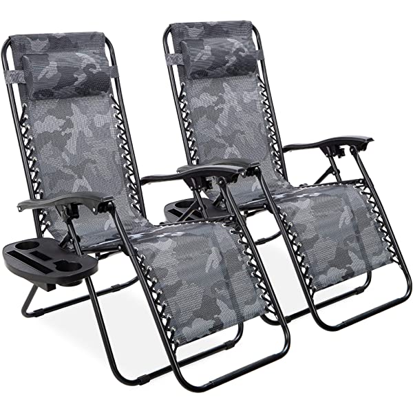 Best Choice Products Set of 2 Adjustable Steel Mesh Zero Gravity Lounge Chair Recliners w/Pillows and Cup Holder Trays - Burgundy