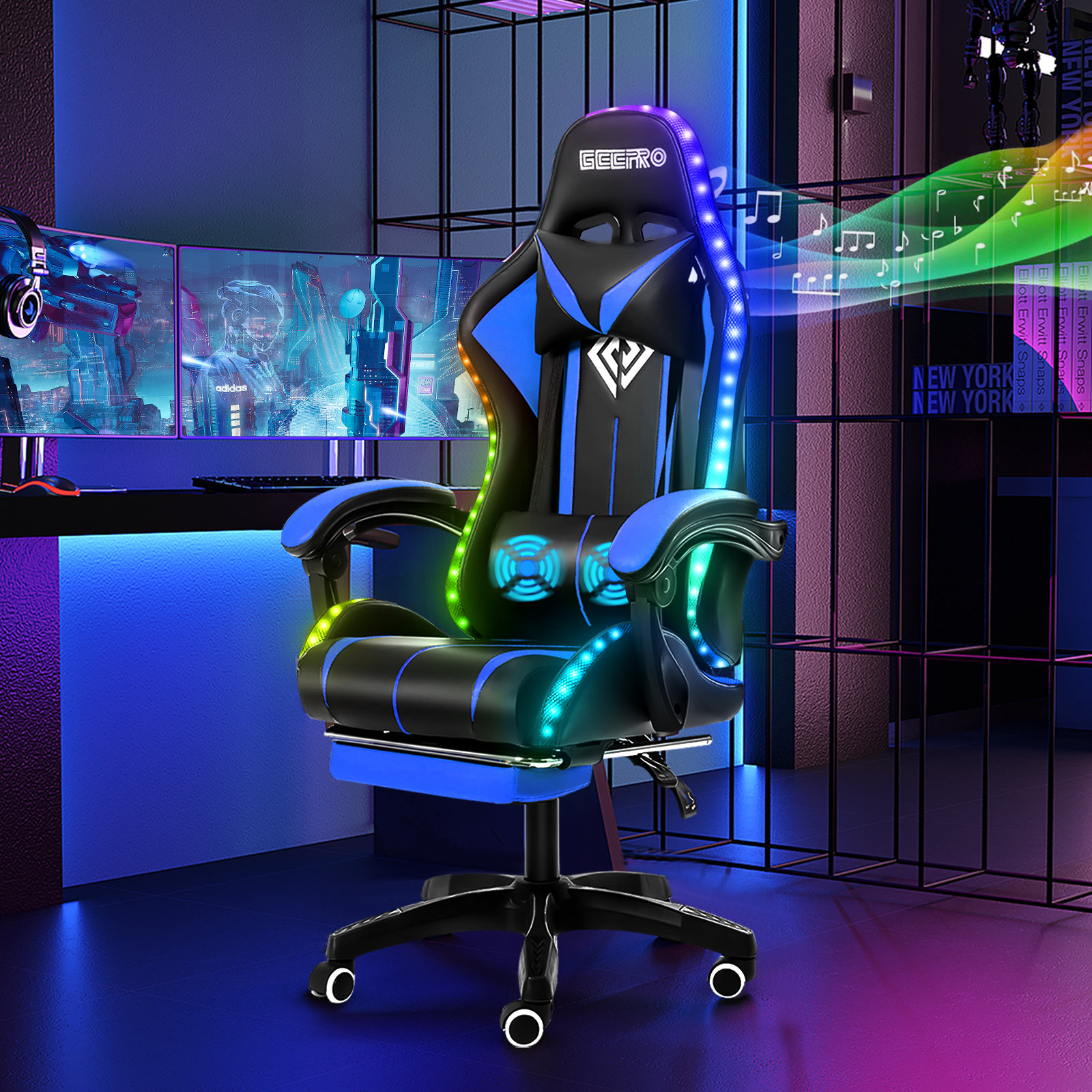 【Furniture】RGB PC & Racing Game Chair With Massage And Bluetooth
