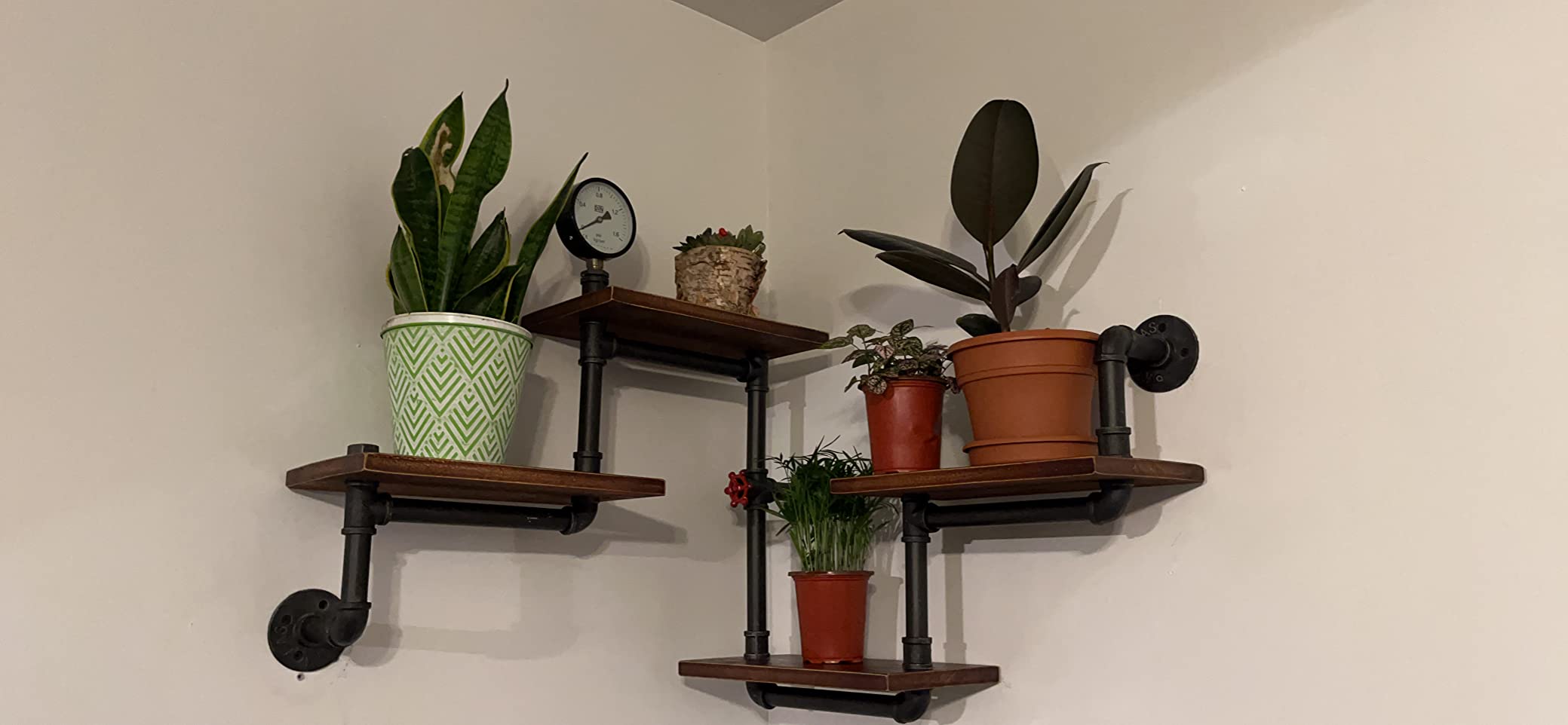 【Furniture】Industrial Rustic Modern Wood Ladder Pipe Wall Shelf 4 Layer Pipe Design Bookshelf DIY Shelving