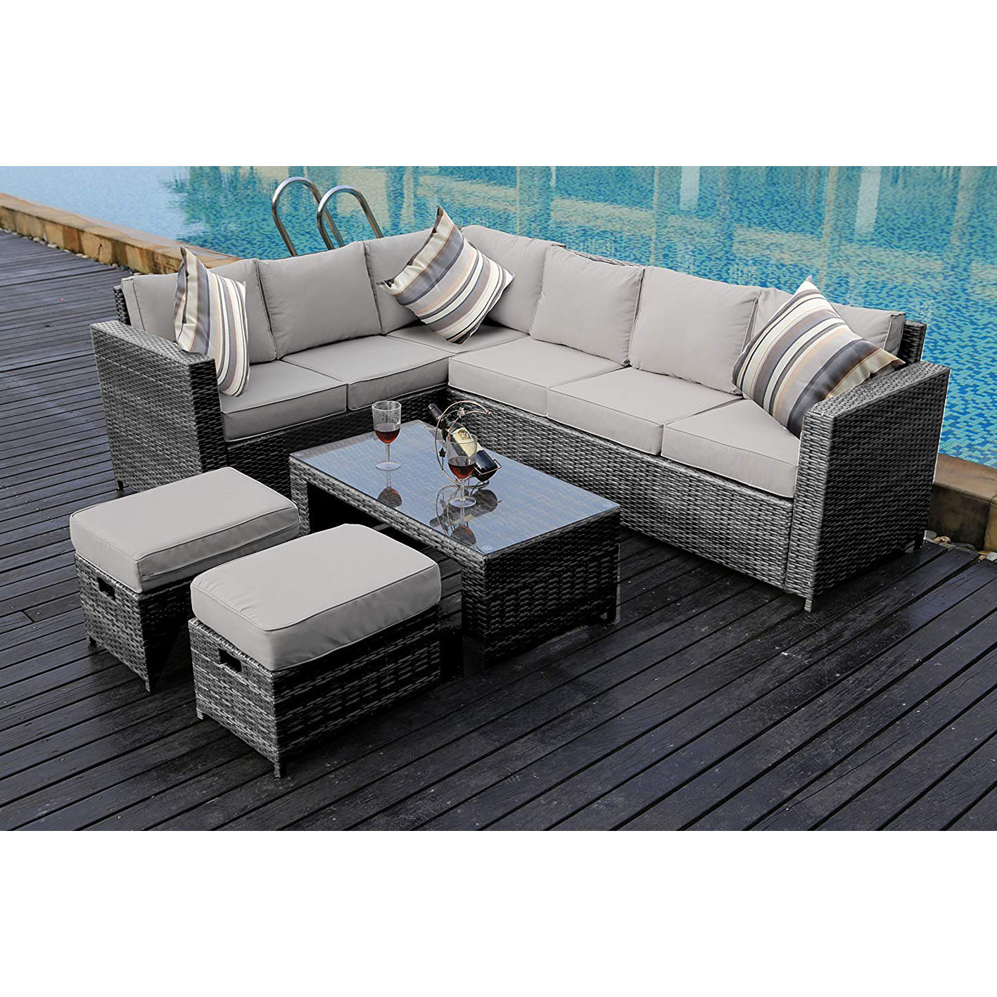 YAKOE 50110 New Conservatory Modular 8 Seater Rattan Corner Sofa Set - Grey