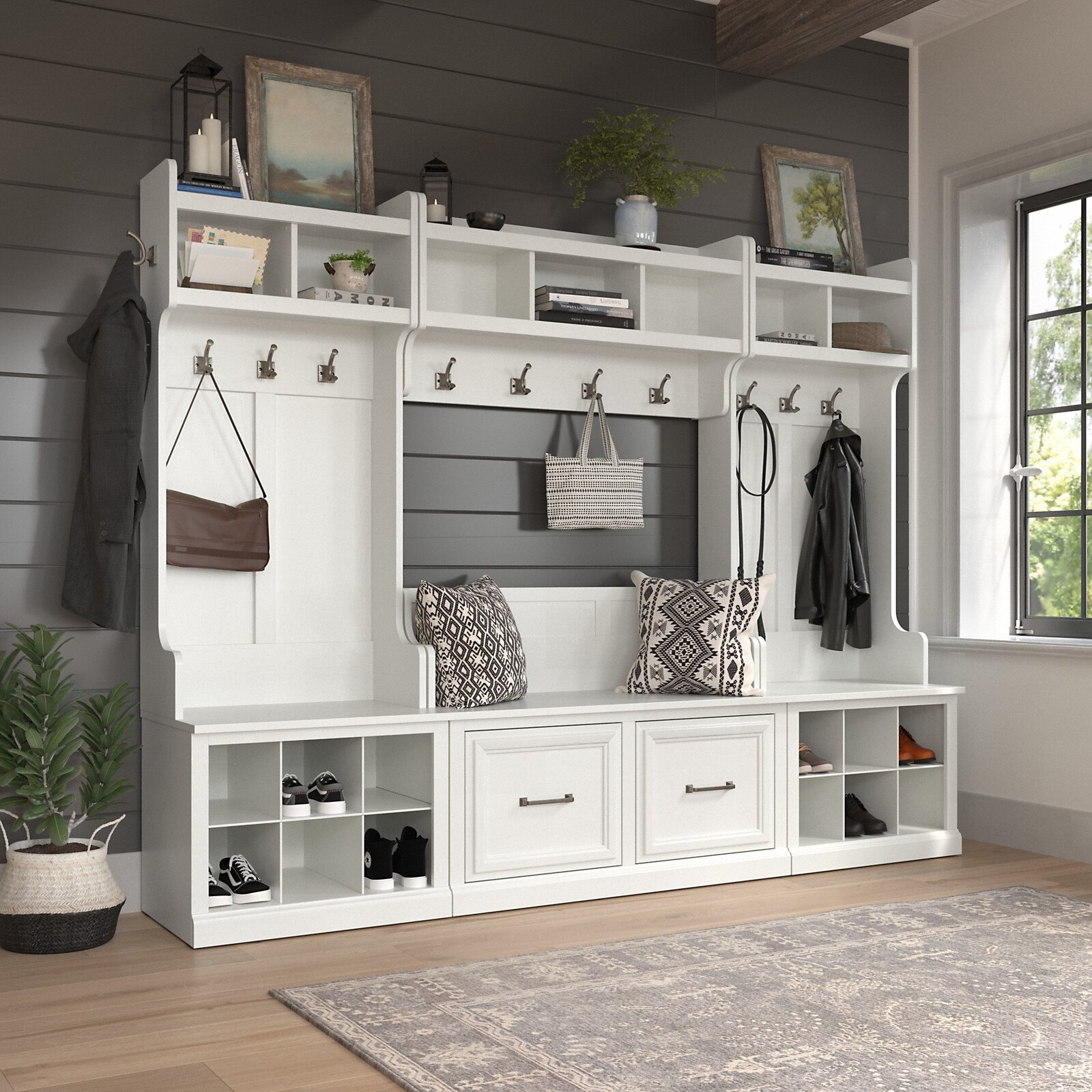 【Furniture】Woodland 88.23'' Wide Hall Tree with Bench and Shoe Storage