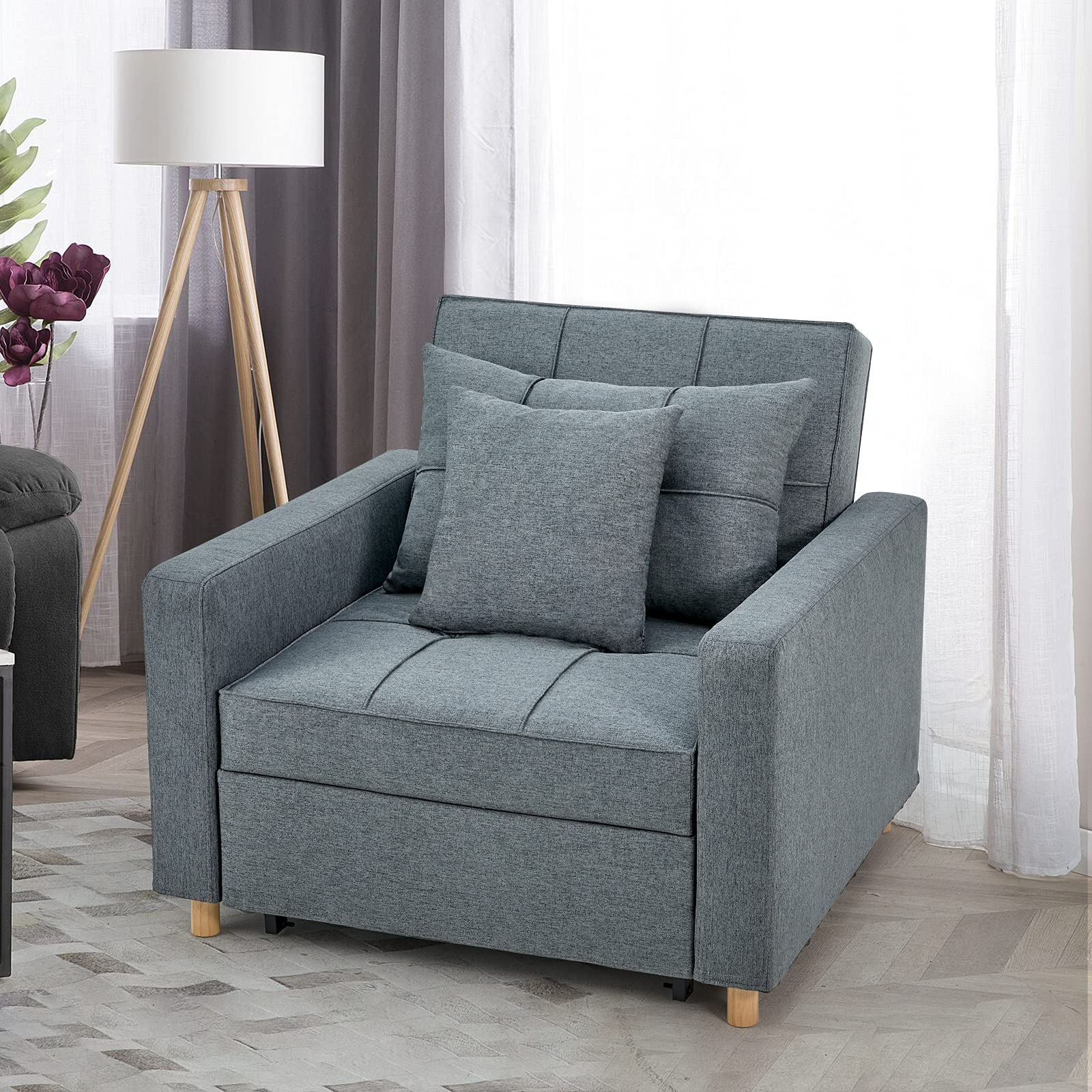 【Furniture】3-in-1 Sofa Bed Chair, Convertible Sleeper Chair Bed, Adjust Backrest Into A Sofa, Lounger Chair