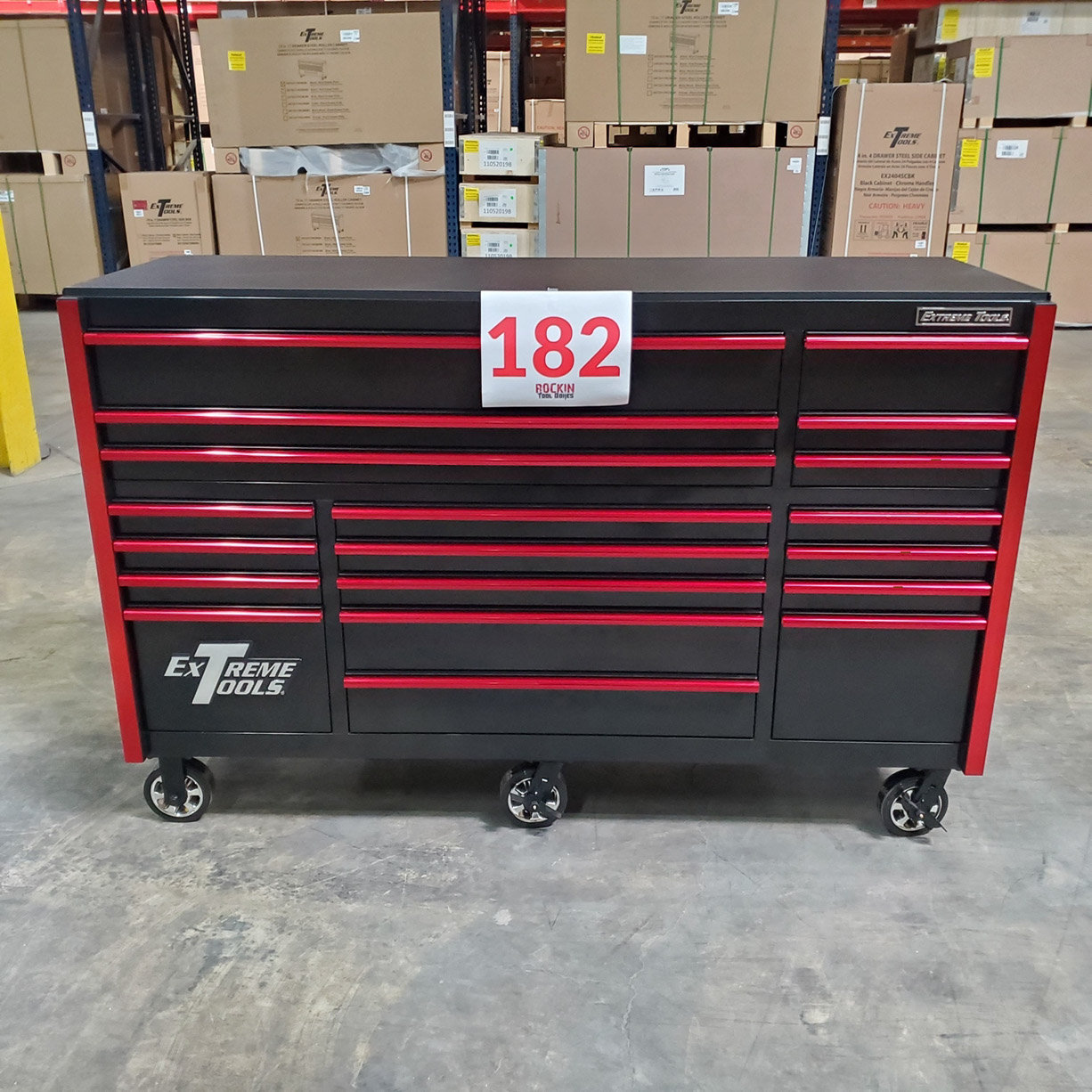 used toolboxShowroom Demo, Extreme Tools RX Series 72 19 Drawers 25 Deep Roller Cabinet, Black-Red, 150 lbs. Slides