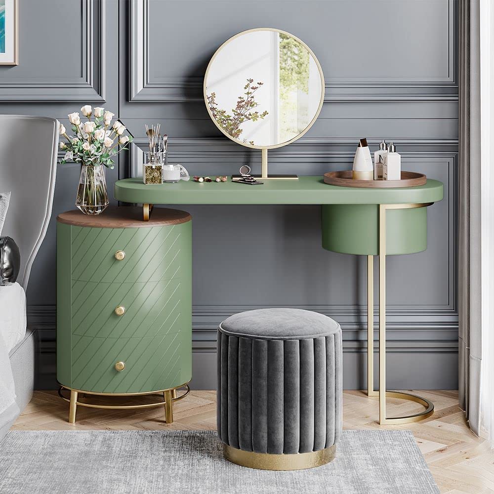 【Furniture】Modern Makeup Vanity Table with LED Lighted Mirror, Dressing Table with Movable Tray Top, 43