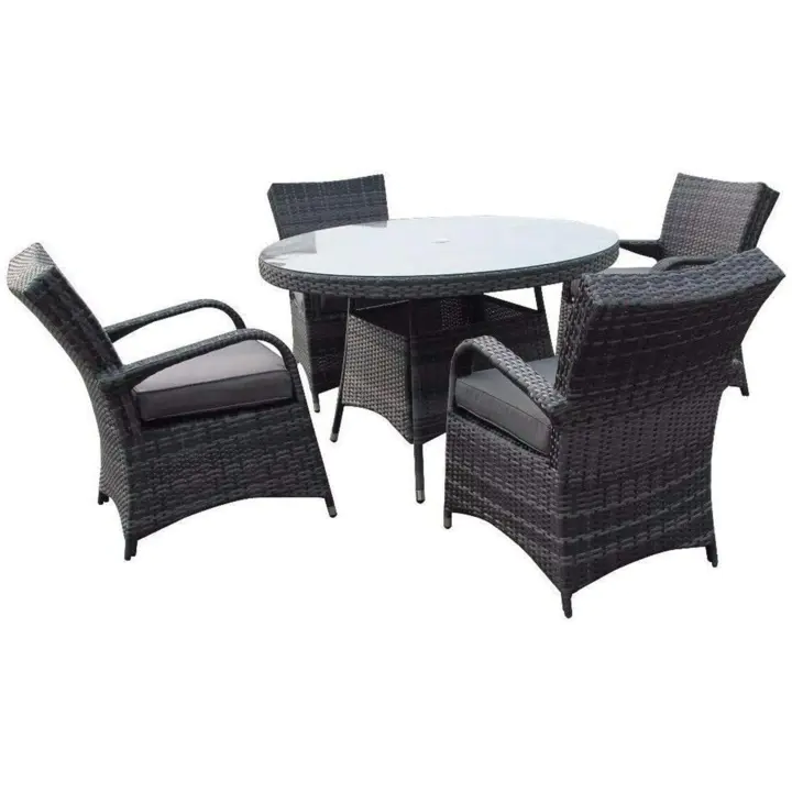 【Home&Garden】4 Seat Round Rattan Dining Table Chair Garden Furniture
