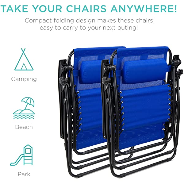 Best Choice Products Set of 2 Adjustable Steel Mesh Zero Gravity Lounge Chair Recliners w/Pillows and Cup Holder Trays - Burgundy