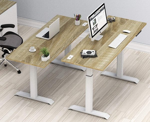 SHW 55-inch (approximately 143.1 cm) large electric height-adjustable vertical table, 137.1 x 71.4 cm, oak color