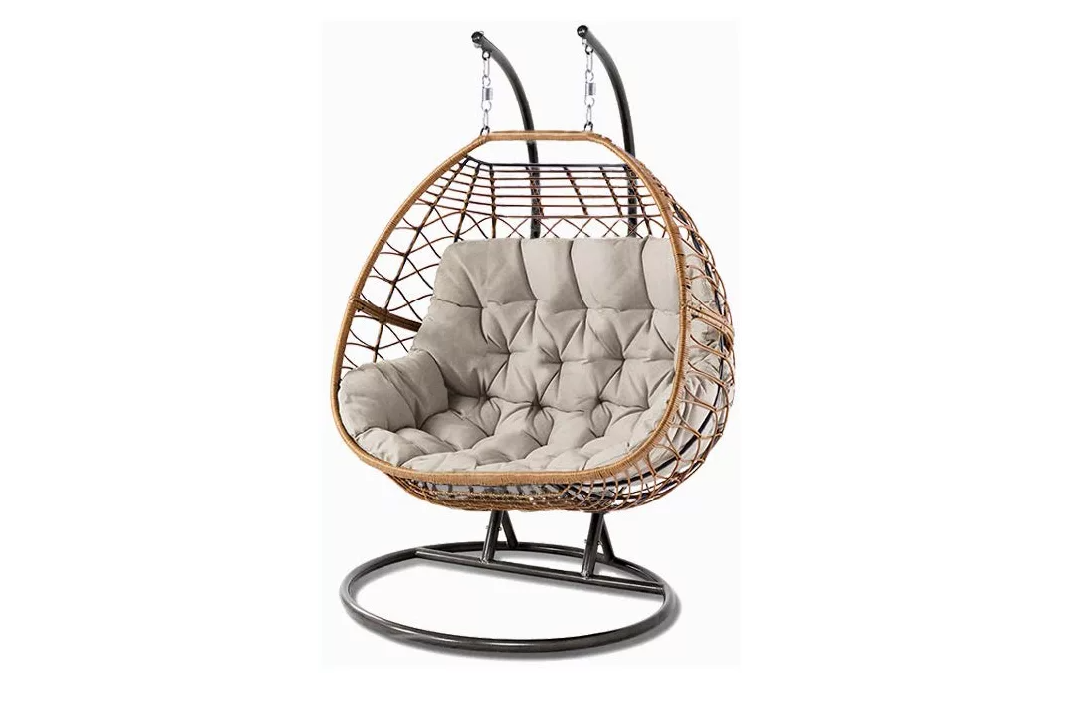【Furniture】Double Egg Chair with Stand, Luxury Wicker Rattan Patio Basket Swing Egg Chair