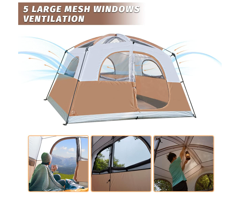 UNP Tents 6 Person Waterproof and Windproof Easy Setup, Double Layer Family Camping Tent