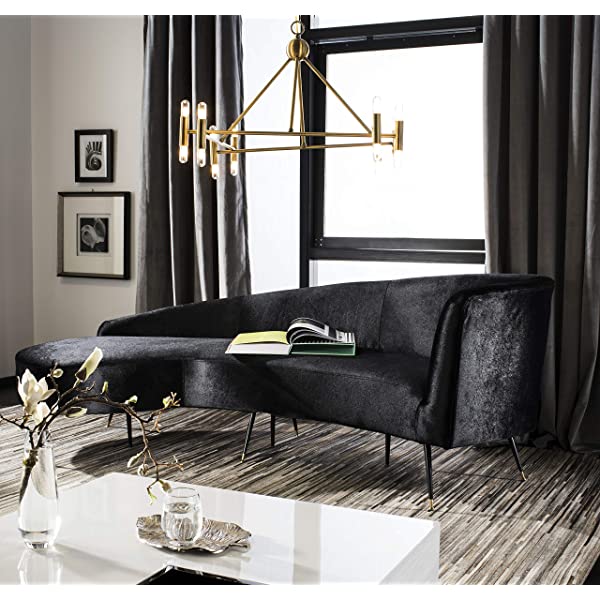 Safavieh Couture Home Evangeline Modern Glam Champagne Velvet and Black Parisian Sofa Champagne/Black