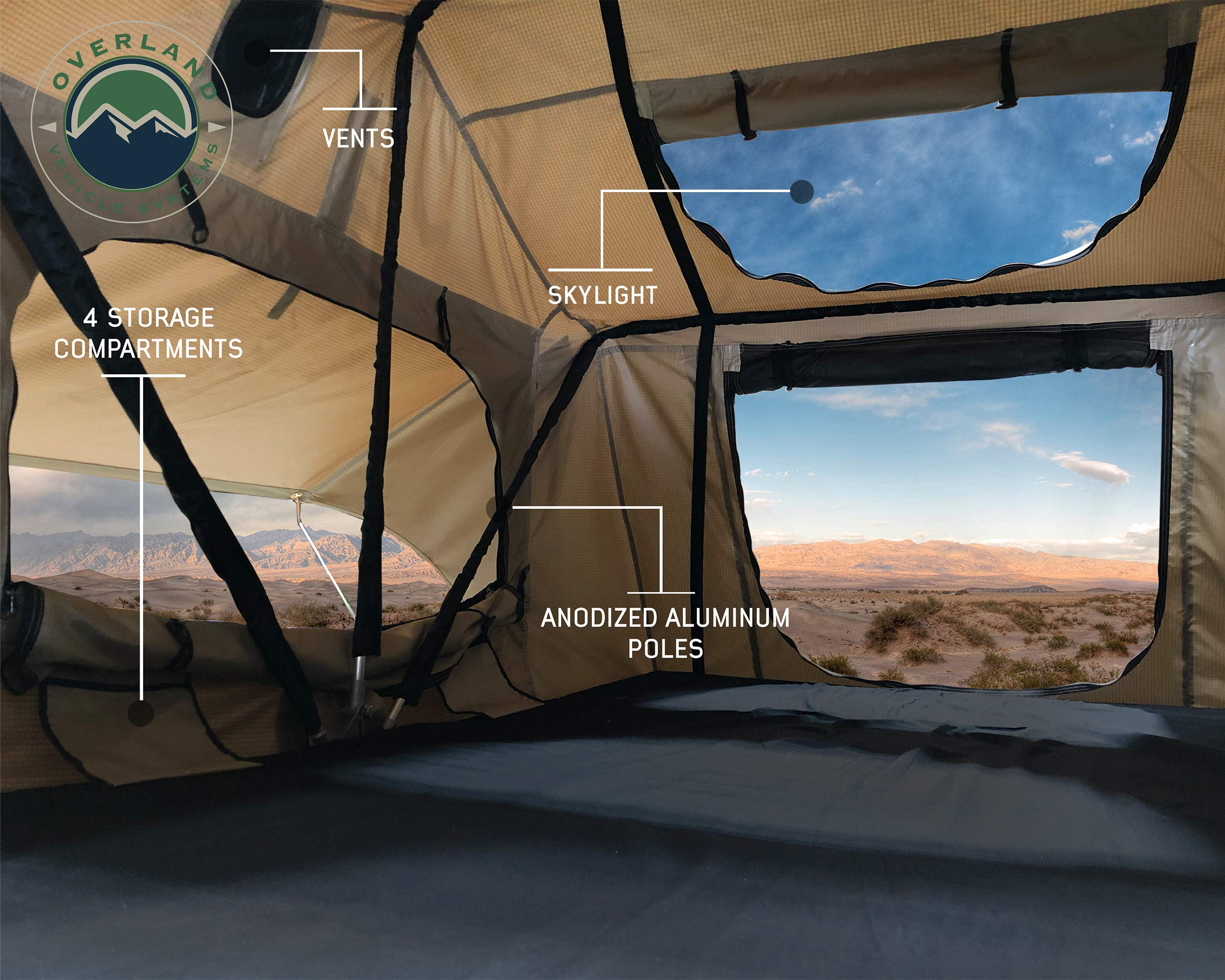 3 Person Roof Top Tent with Rain Fly Tan Base & Green Rainfly