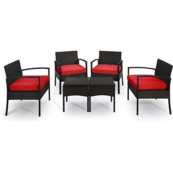 PROHIKER 3 PCS Patio Rattan Conversation Chair Set, 3 PCS Patio Wicker Rattan Furniture Set, Patio Wicker Rattan Table Red